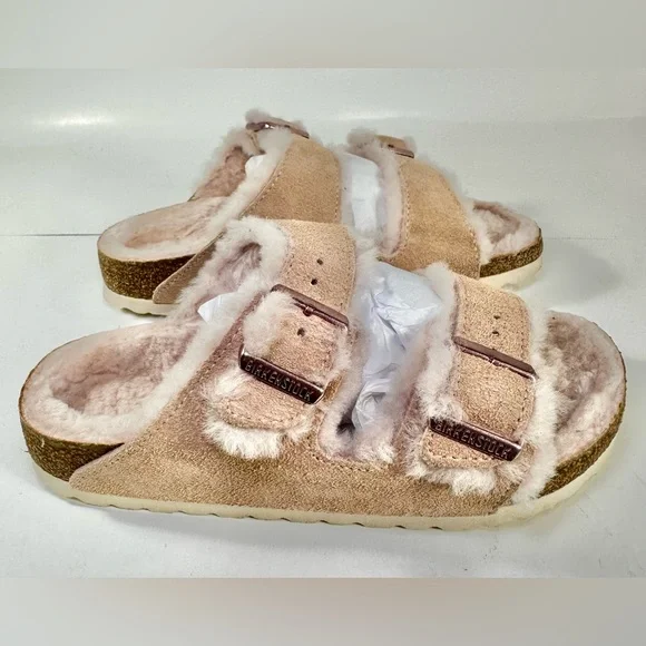 Birkenstock Arizona Shearling Light Rose Pink Fur Slide Sandals EU 35 - Picture 10 of 15